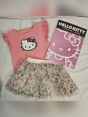 Hello Kitty Pink Graphic Top with Cream Patterned Tulle Skirt | Coloring Book 3T